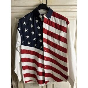 Vtg Panhandle Slim American Flag Shirt Mens Med Button Up Stars Stripes USA